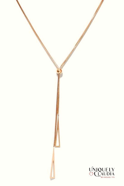 Stainless Steel Pyramids Lariat Goldtone Necklace - Uniquely Claudia Boutique