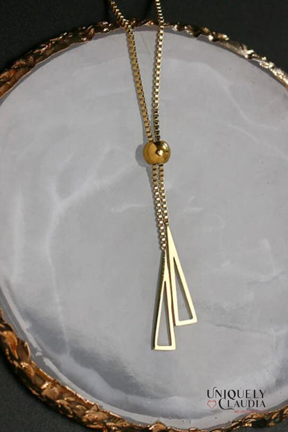 Stainless Steel Pyramids Lariat Goldtone Necklace