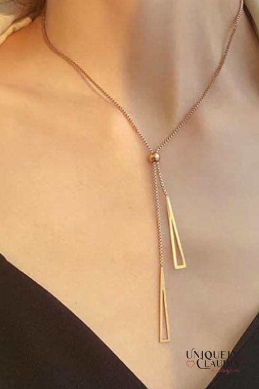 Stainless Steel Pyramids Lariat Goldtone Necklace