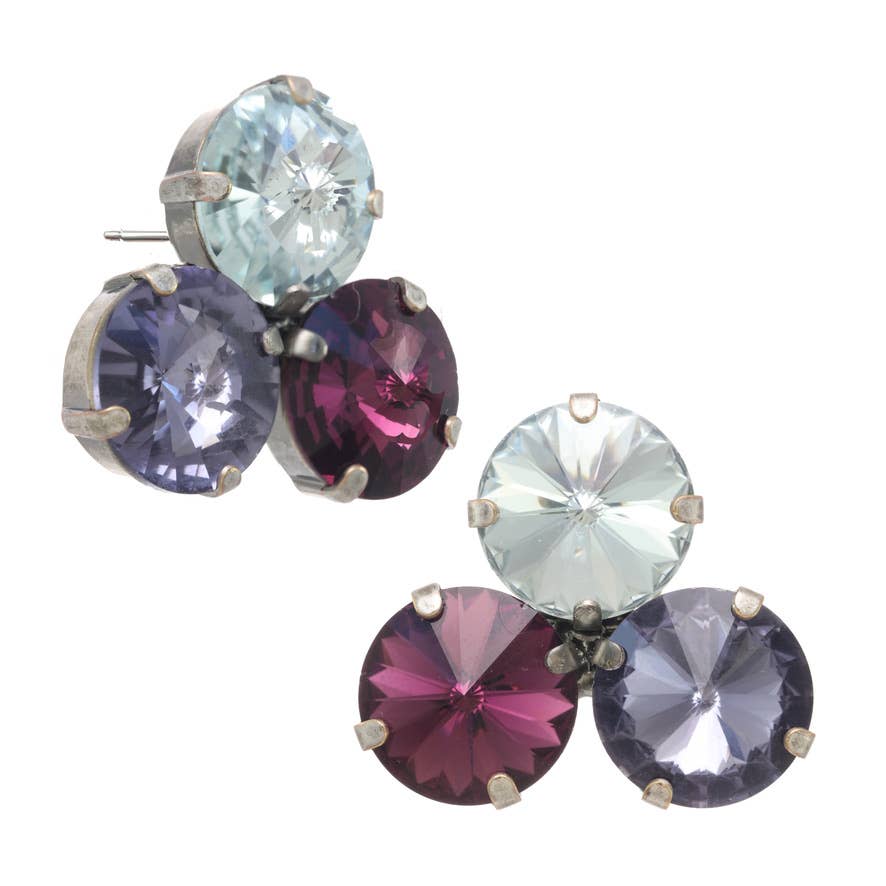 TOVA Reya Purple Mix Three Stone Earrings