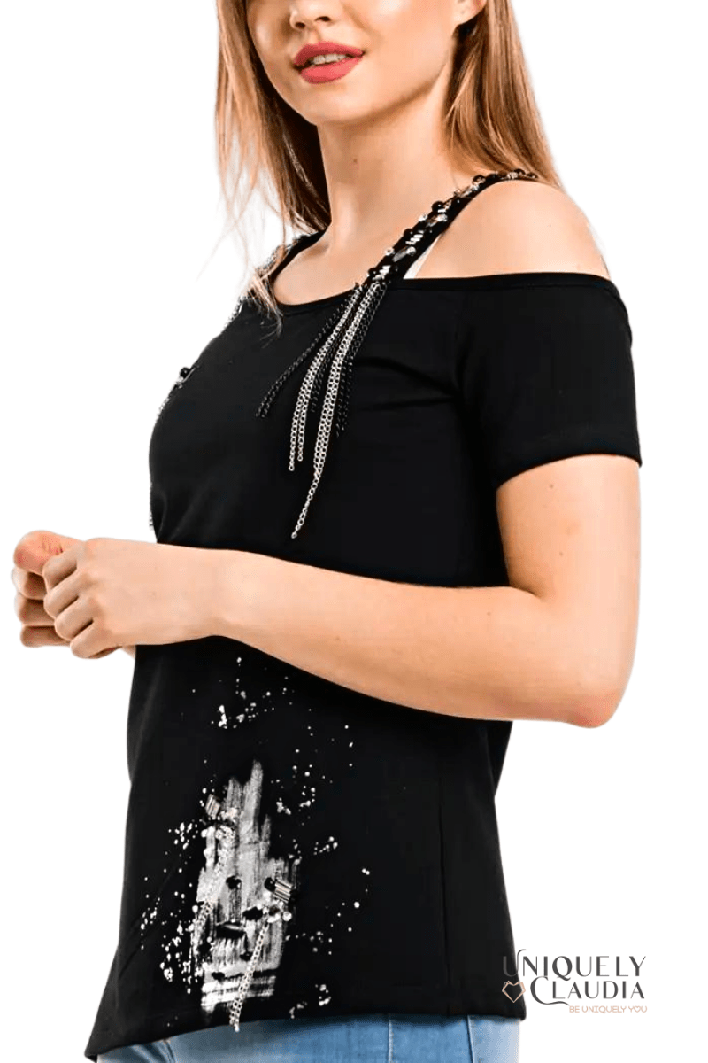 Tania One-Shoulder Studded Tee - UNIQUELY CLAUDIA