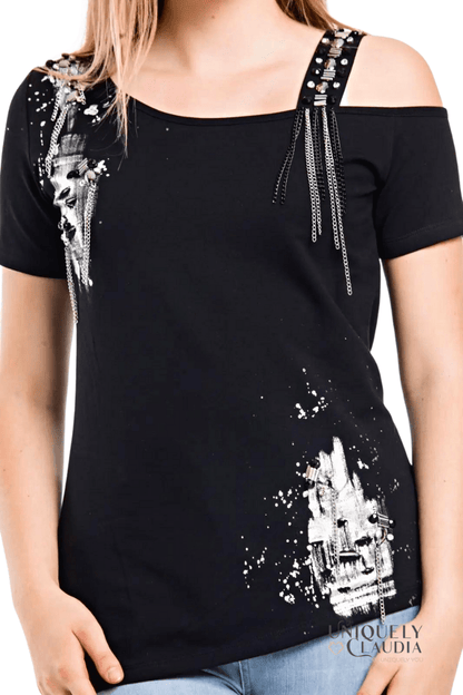 Tania One-Shoulder Studded Tee - UNIQUELY CLAUDIA