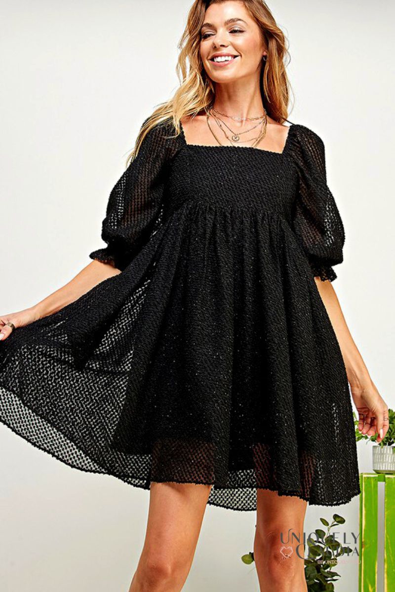 Taylor Babydoll Shimmer Texture Dress | Uniquely Claudia Boutique