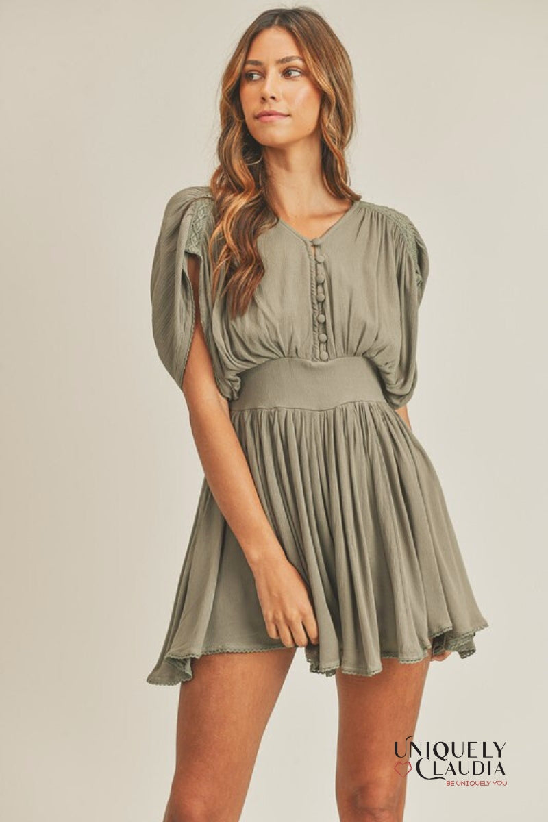 Women's Spring Dresses | Vera Drop Shoulders & Flare Short Romper | Uniquely Claudia Boutique