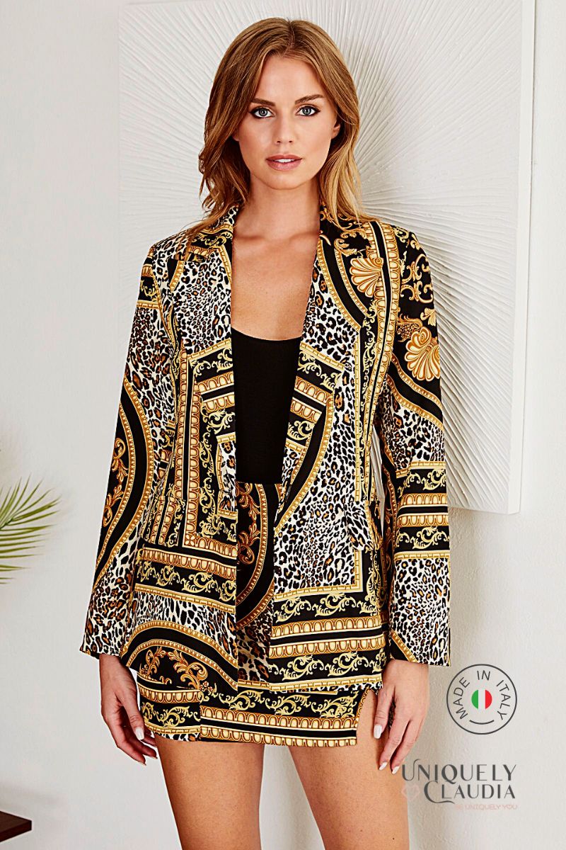 Vittoria Baroque Leopard Print Blazer and Skirt Set | Uniquely Claudia Boutique