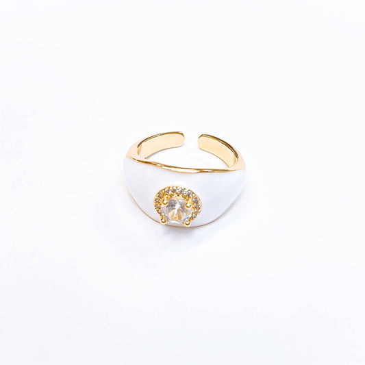 White Enamel Adjustable Ring