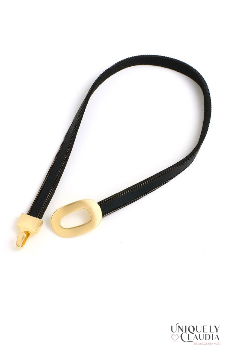Glam Oval Goldtone Vegan Strap Choker  | Uniquely Claudia