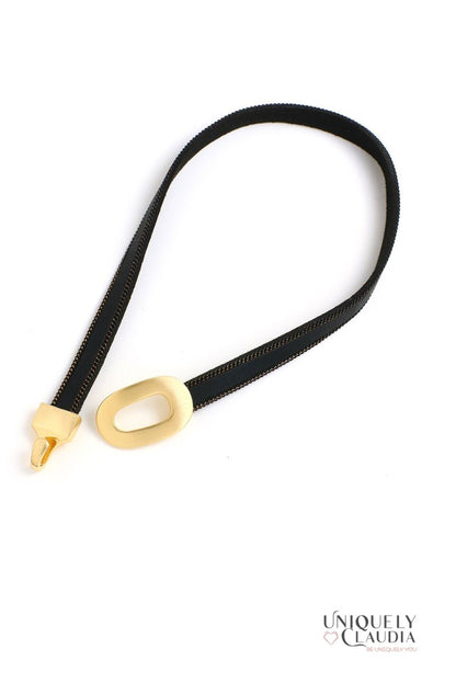 Glam Oval Goldtone Vegan Strap Choker  | Uniquely Claudia