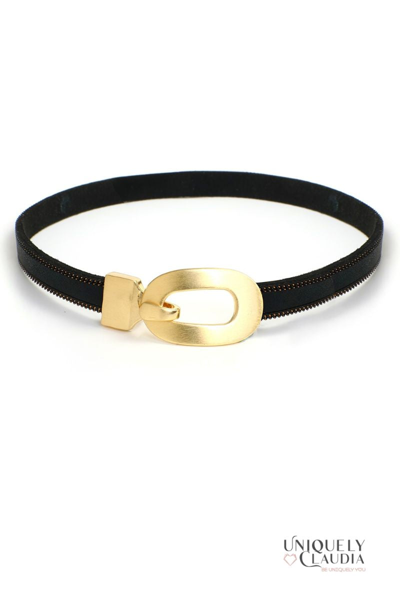 Glam Oval Goldtone Vegan Strap Choker  | Uniquely Claudia