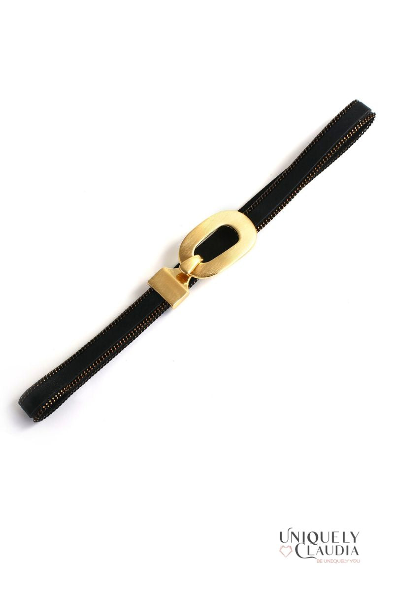 Glam Oval Goldtone Vegan Strap Choker  | Uniquely Claudia