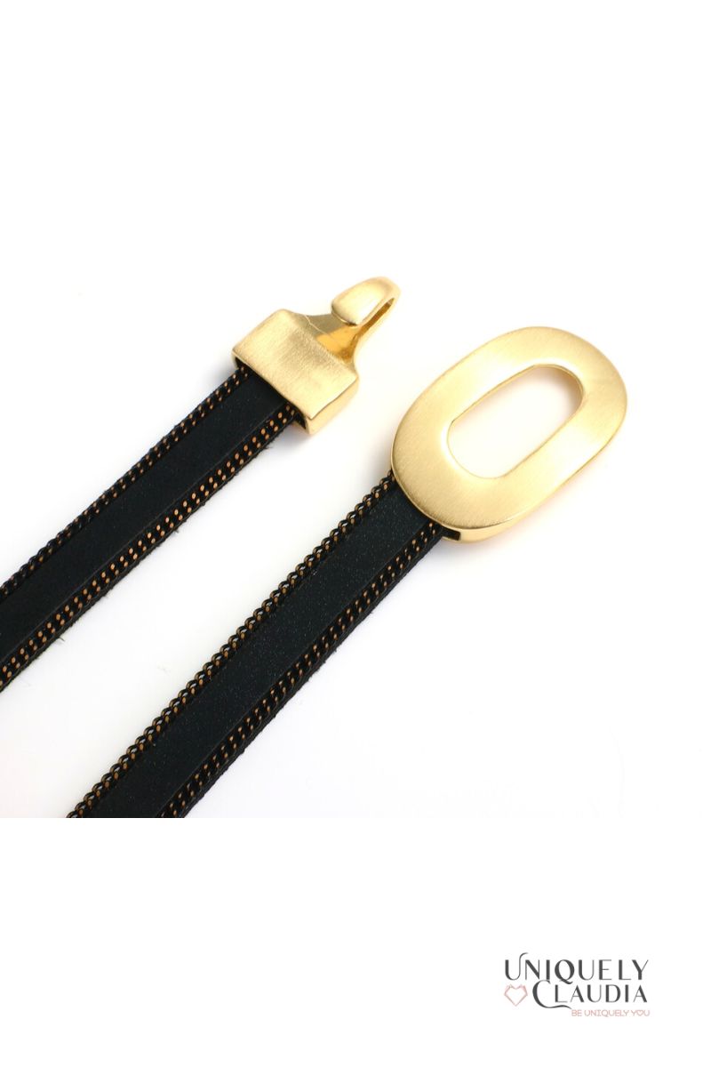 Glam Oval Goldtone Vegan Strap Choker  | Uniquely Claudia