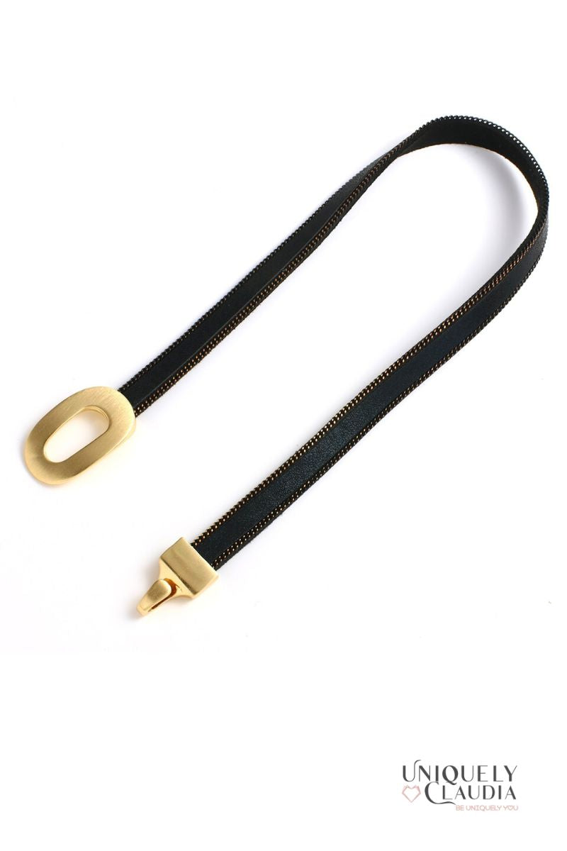Glam Oval Goldtone Vegan Strap Choker  | Uniquely Claudia
