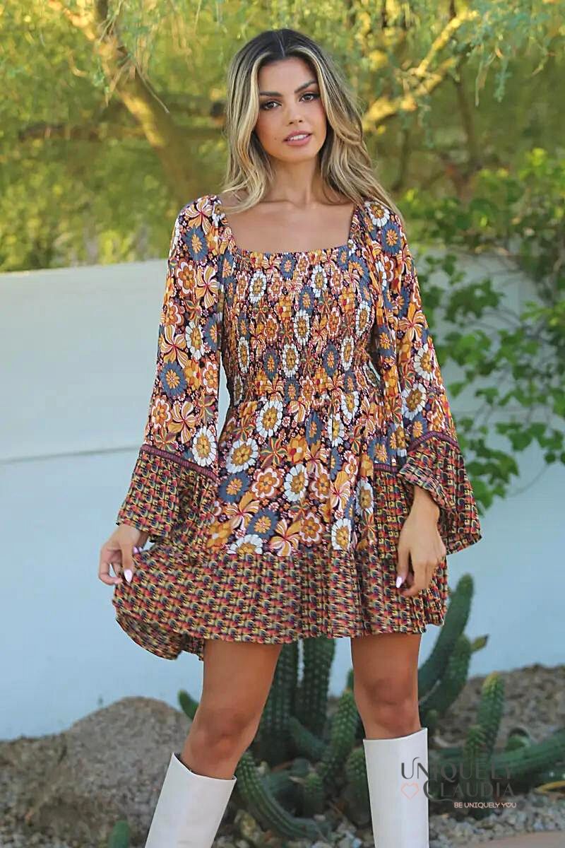 Ember Bell Sleeve Mini Smock Dress | Uniquely Claudia Boutique