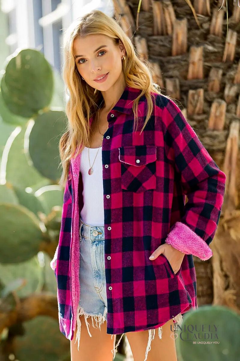 Cristal Plaid Sherpa Lined Shacket | UNIQUELY CLAUDIA Boutique