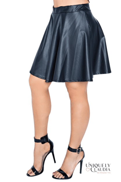 EDGY PLUS: Cassandra Faux Leather Flare Skirt - UNIQUELY CLAUDIA