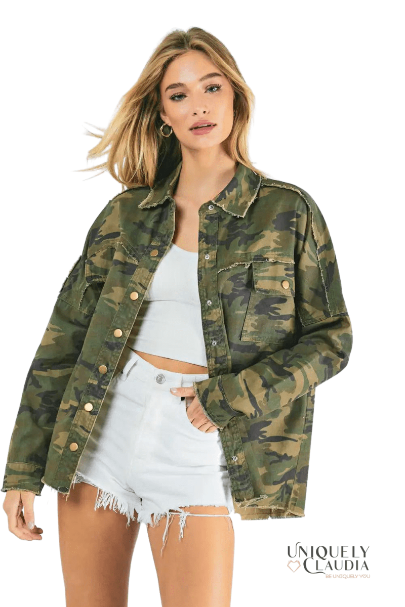 Hallie Army Print Olive Shacket - UNIQUELY CLAUDIA