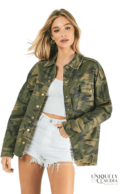 Hallie Army Print Olive Shacket - UNIQUELY CLAUDIA
