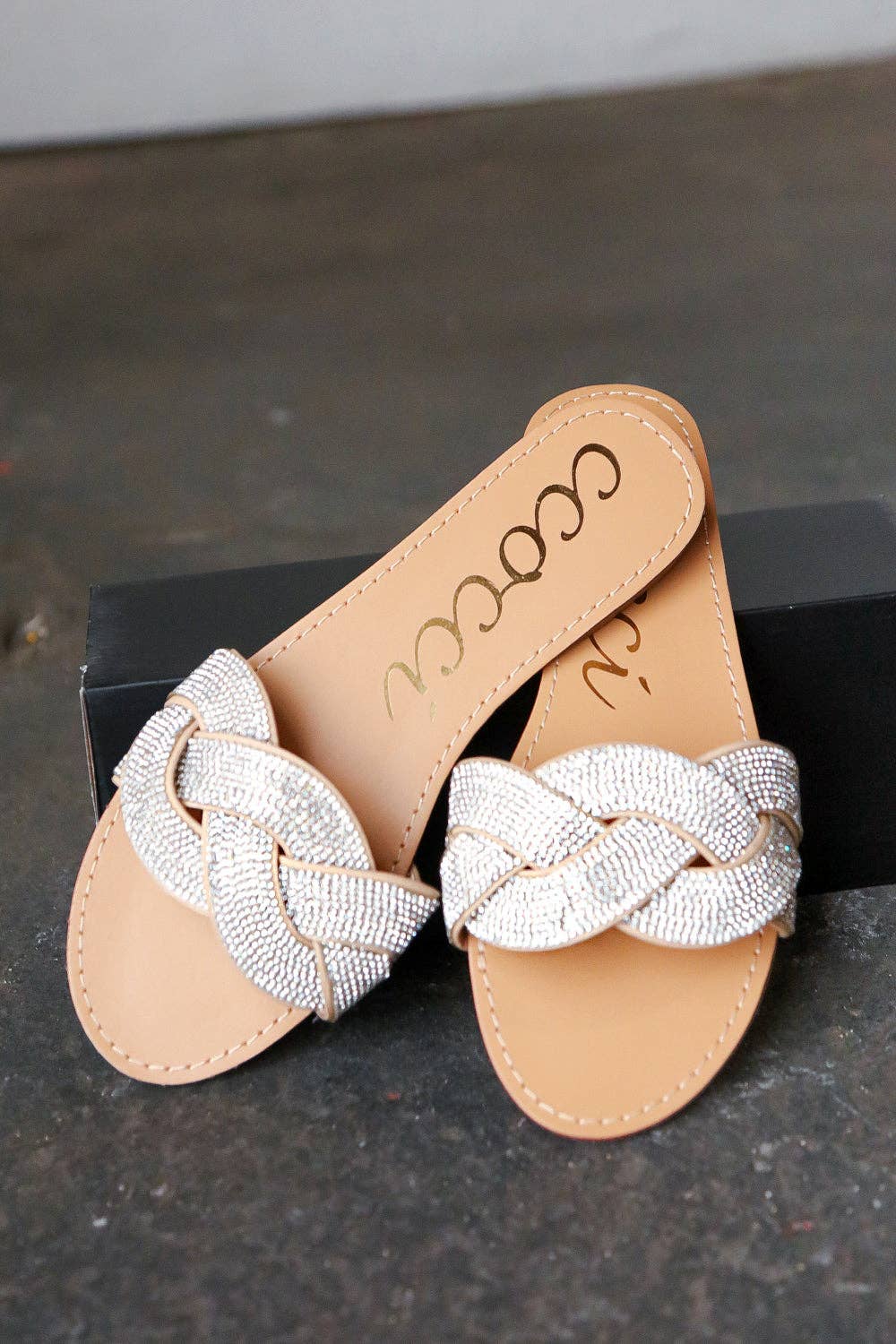 Braided Rhinestone Slide Sandals | Uniquely Claudia Boutique 