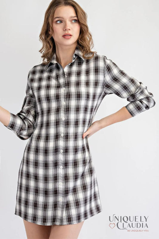 Kelsey Button-Down Plaid Shirt Dress with Open Back | Uniquely Claudia Boutique