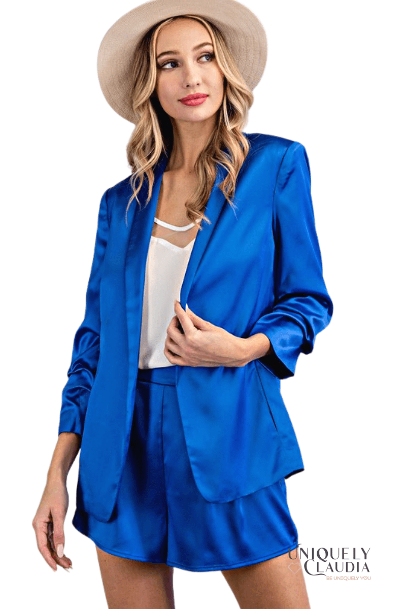 Women's Jackets | Katia Satin Shawl Blazer | Uniquely Claudia Boutique