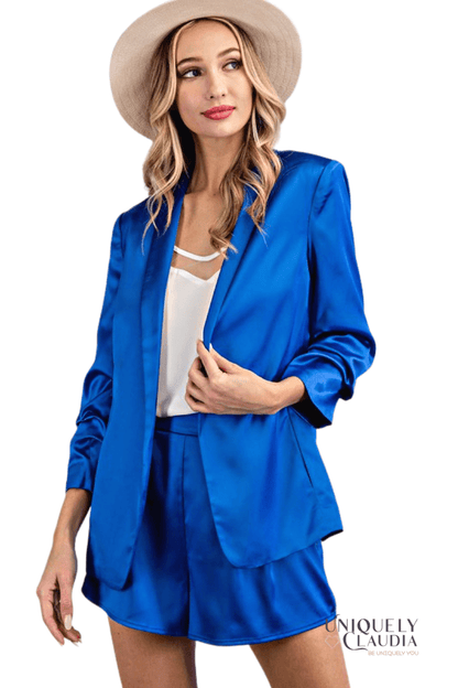 Women's Jackets | Katia Satin Shawl Blazer | Uniquely Claudia Boutique