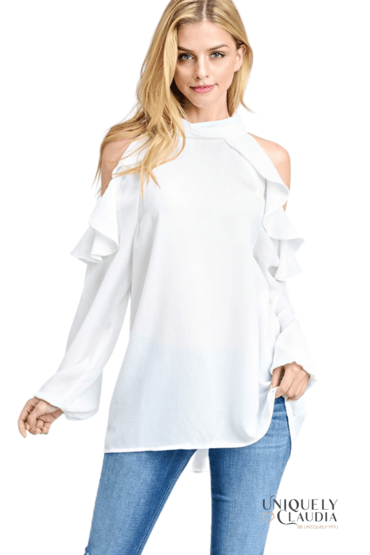 Pia Ruffle Cold-Shoulder Blouse - UNIQUELY CLAUDIA