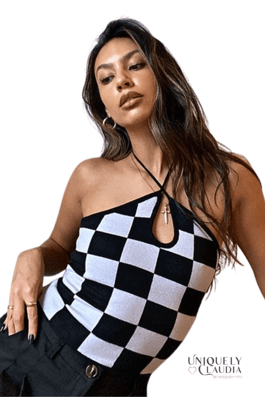 Carly Checkered Halter Top - UNIQUELY CLAUDIA