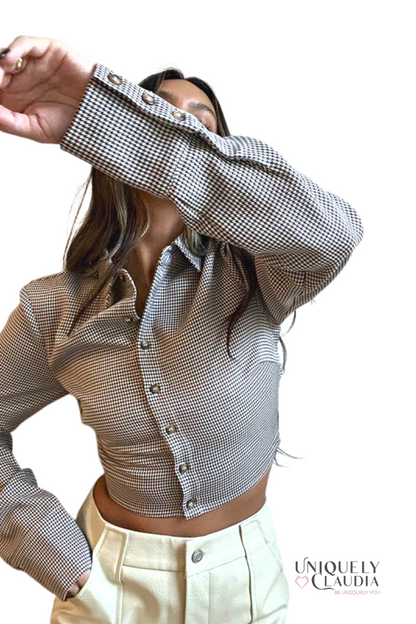 Mazie Gingham Open Back Blouse| UNIQUELY CLAUDIA