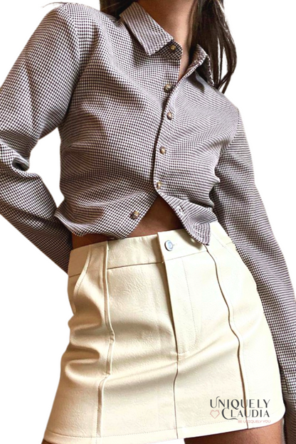 Mazie Gingham Open Back Blouse| UNIQUELY CLAUDIA