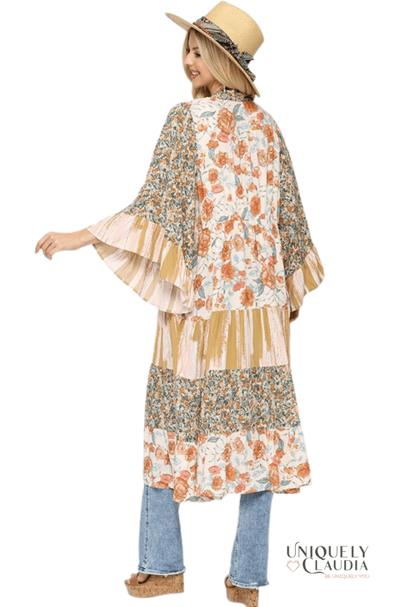 Dawn Floral and Stripe Print Kimono - UNIQUELY CLAUDIA