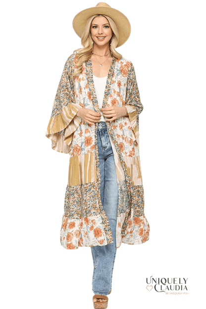 Dawn Floral and Stripe Print Kimono - UNIQUELY CLAUDIA