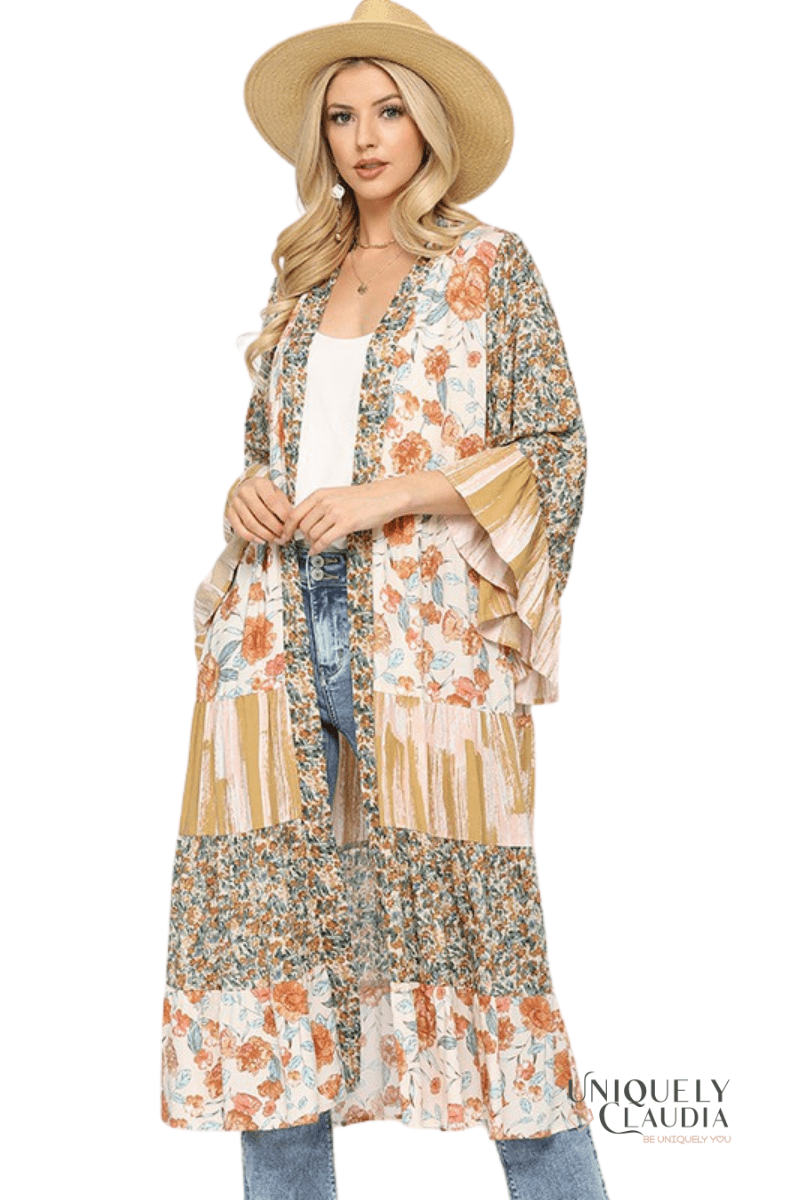 Dawn Floral and Stripe Print Kimono - UNIQUELY CLAUDIA