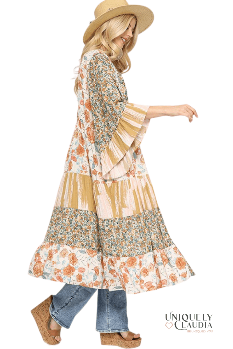 Dawn Floral and Stripe Print Kimono - UNIQUELY CLAUDIA