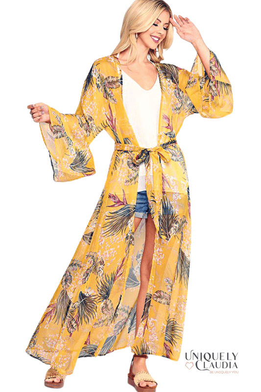 Miranda Tropical Print Chiffon Maxi Kimono - UNIQUELY CLAUDIA