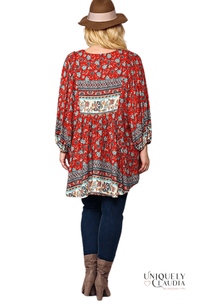 EDGY PLUS: Amirah Crimson Mix Tunic - UNIQUELY CLAUDIA