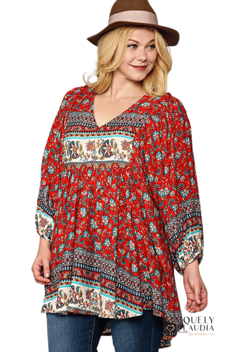EDGY PLUS: Amirah Crimson Mix Tunic - UNIQUELY CLAUDIA