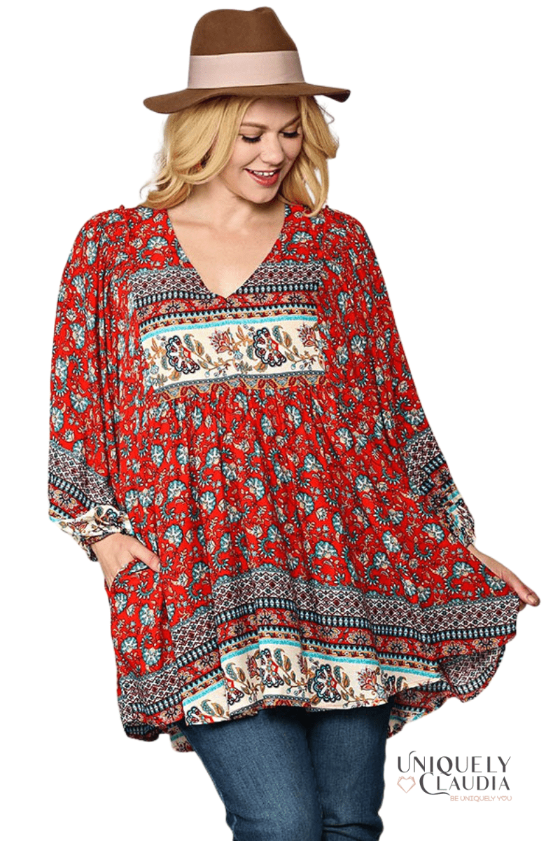 EDGY PLUS: Amirah Crimson Mix Tunic - UNIQUELY CLAUDIA
