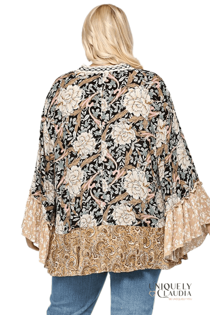 EDGY PLUS: Savannah Floral and Paisley Print Mix Kimono - UNIQUELY CLAUDIA