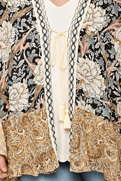 EDGY PLUS: Savannah Floral and Paisley Print Mix Kimono - UNIQUELY CLAUDIA
