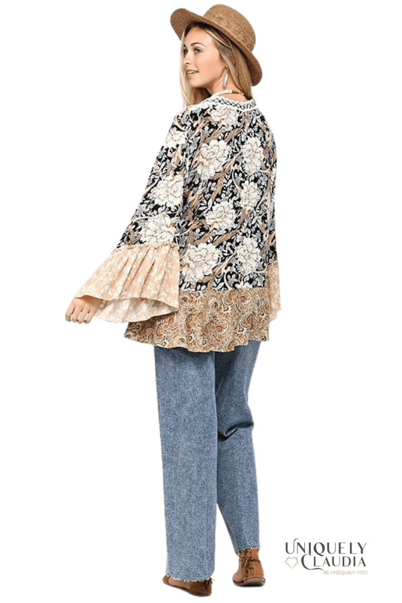 Savannah Floral and Paisley Print Mix Kimono - UNIQUELY CLAUDIA