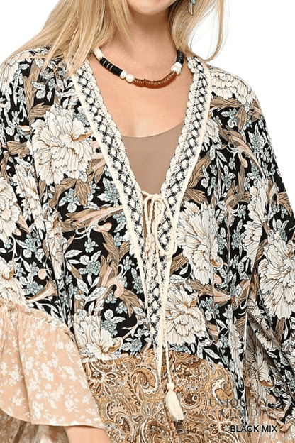 Savannah Floral and Paisley Print Mix Kimono - UNIQUELY CLAUDIA