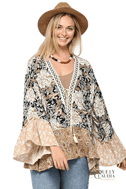 Savannah Floral and Paisley Print Mix Kimono - UNIQUELY CLAUDIA