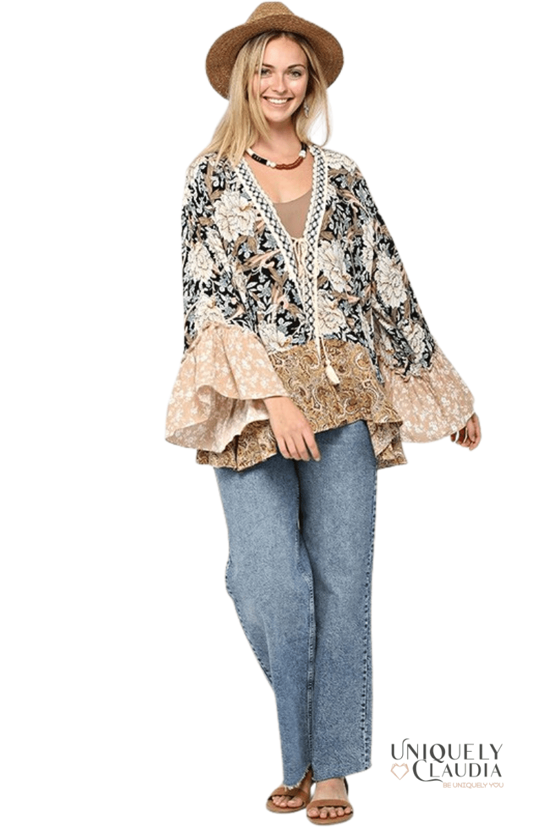 Savannah Floral and Paisley Print Mix Kimono - UNIQUELY CLAUDIA
