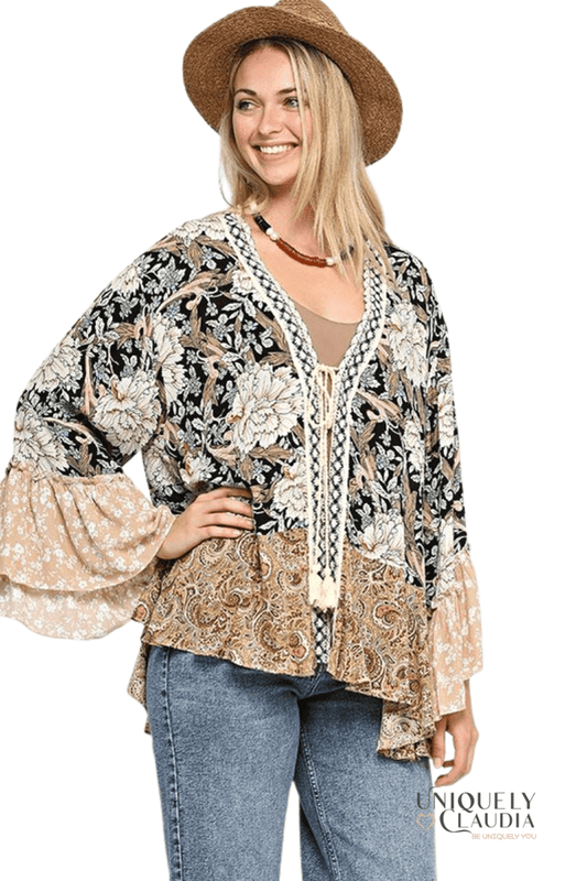 Savannah Floral and Paisley Print Mix Kimono - UNIQUELY CLAUDIA