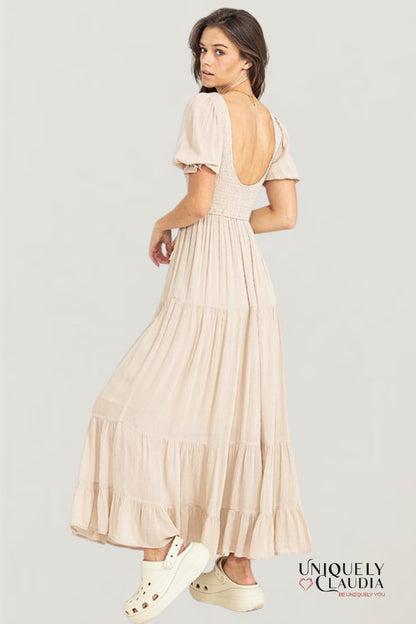 Women's Dresses | Diane Tiered Smocked Midi Dress | Uniquely Claudia Boutique