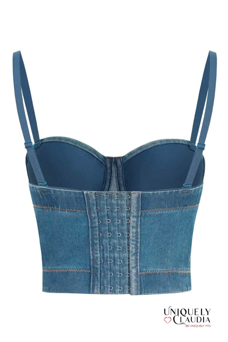 Women's Tops | Sarah Medium Wash Denim Bustier | Uniquely
