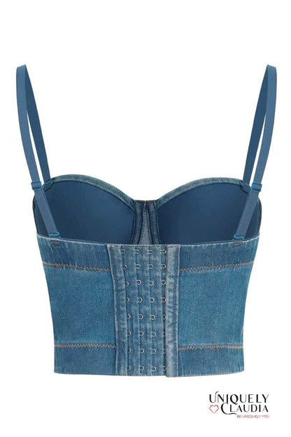 Women's Tops | Sarah Medium Wash Denim Bustier | Uniquely Claudia Boutique