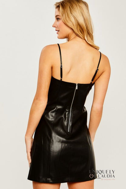 Janis Vegan Leather Strap Mini Dress | Uniquely Claudia