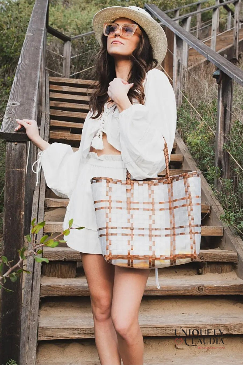 Beach Totes | The Hamptons Tan Basket Beach Tote | Uniquely Claudia Boutique