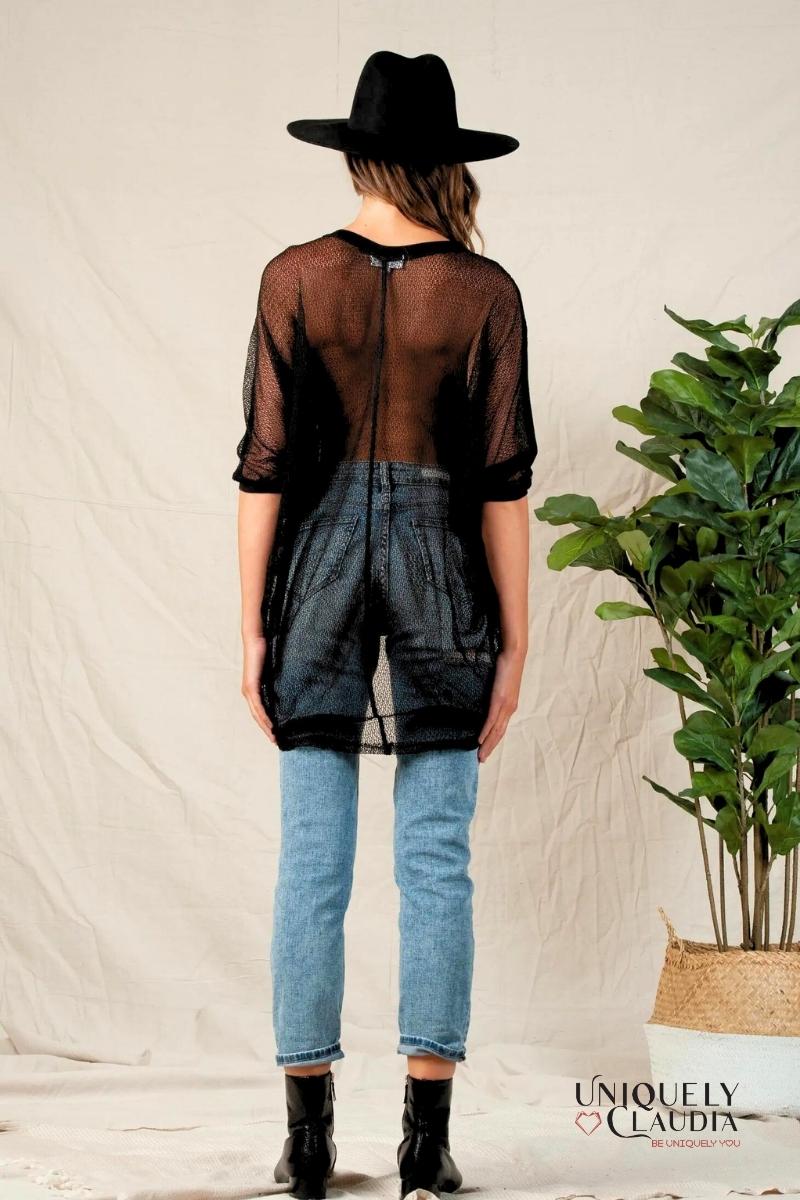 Summer Tops | Mila Mesh Hi-Low Black Top | Uniquely Claudia Boutique